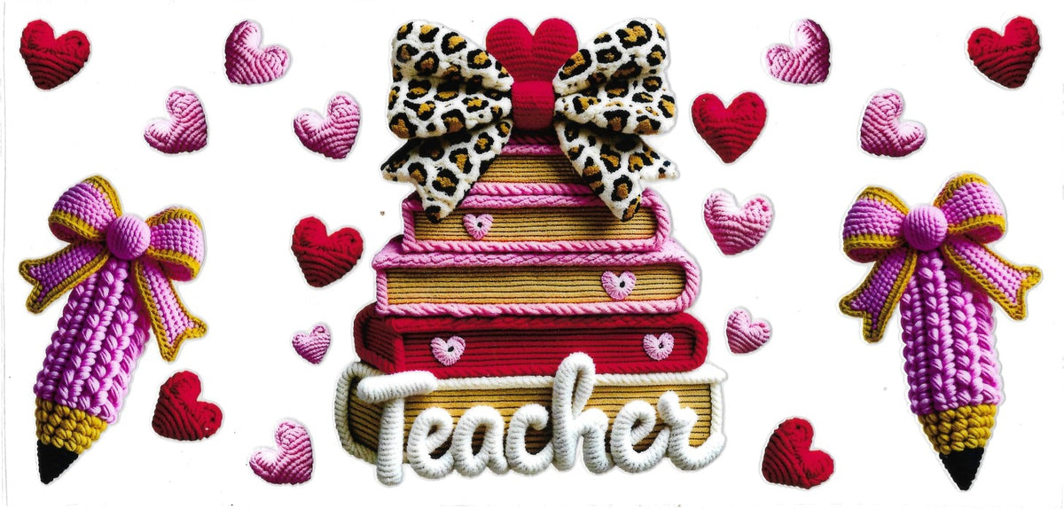 #613- Teacher (Pencil, heart, bows)