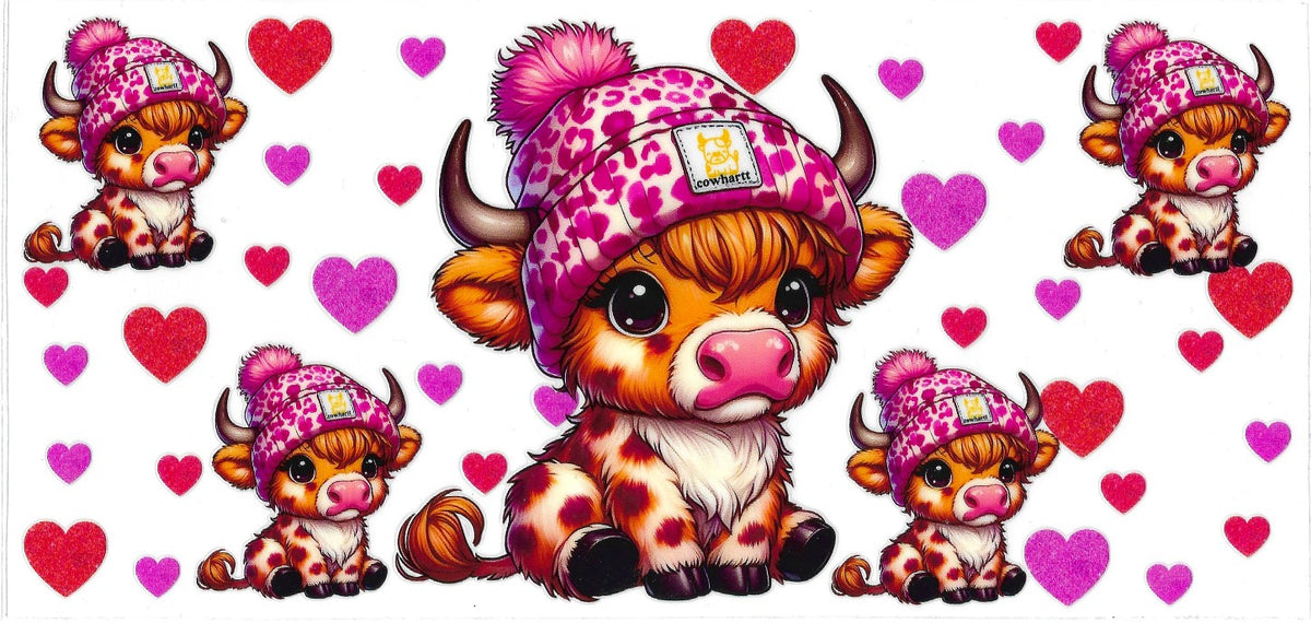 #400- Highland Cow (Red & Pink hearts)
