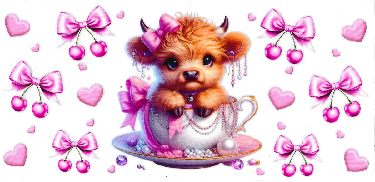 #418- Highland Cow (Pink Pearls & Bows)
