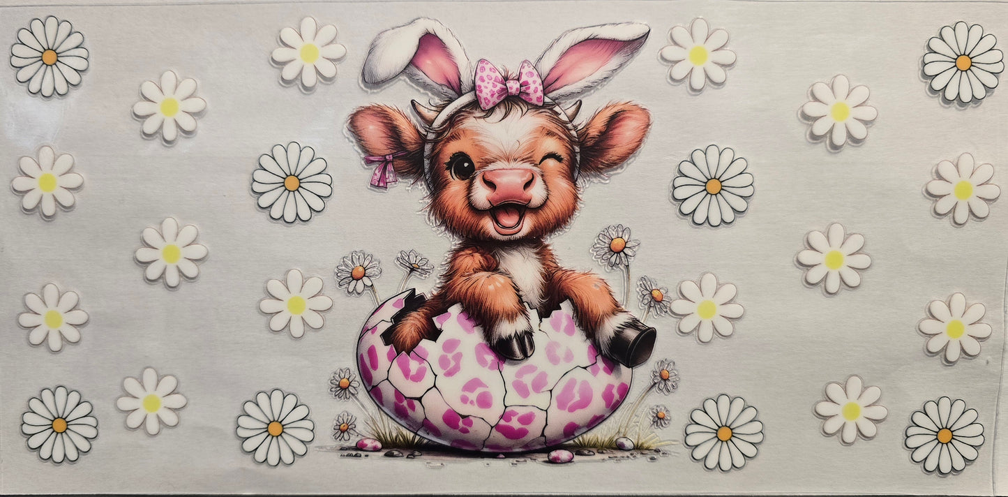 #629- Easter Bunny Highland Cow- Cup wrap/decal