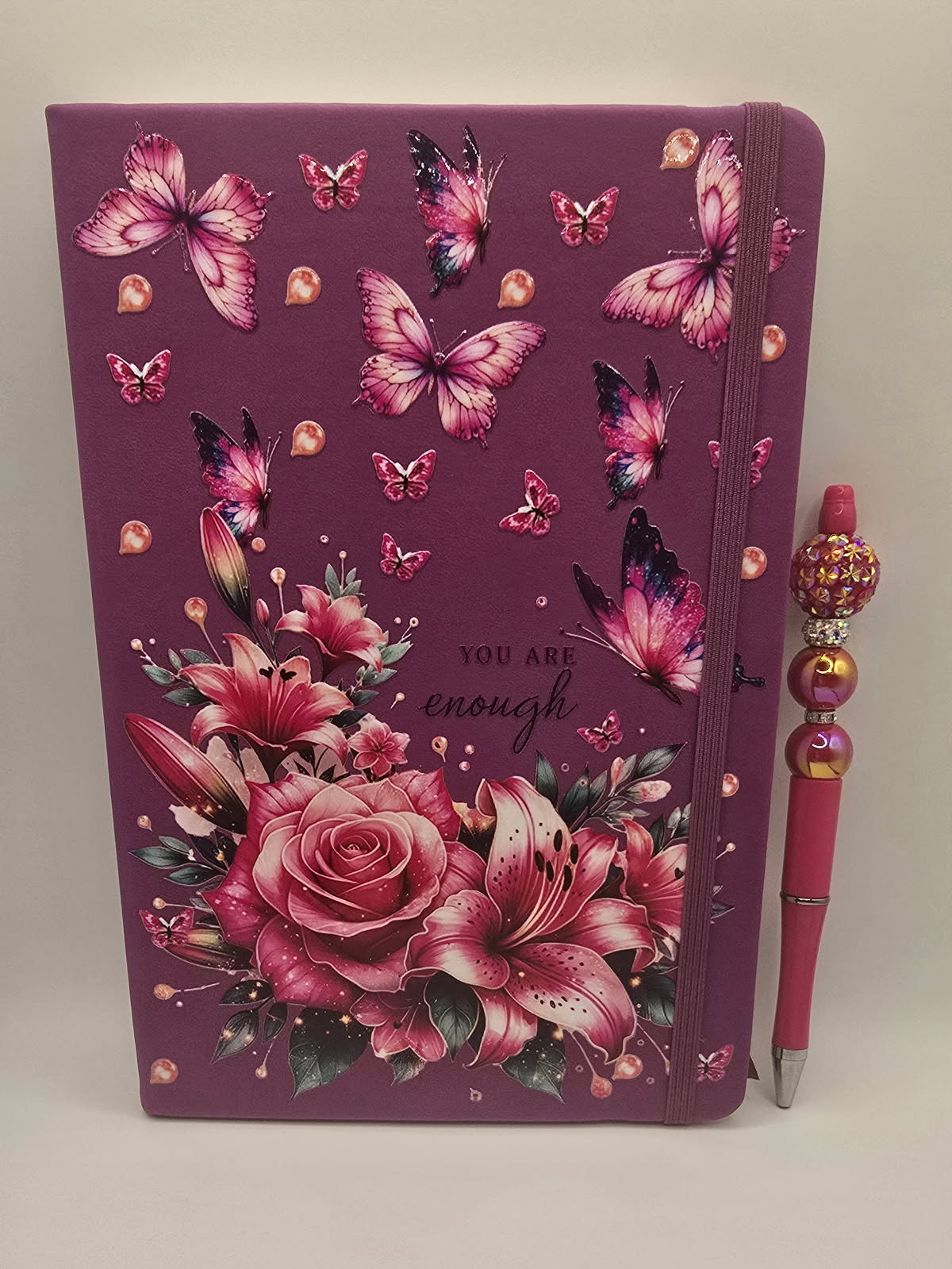 "You are enough" Butterfly (pink) notebook and pen bundle