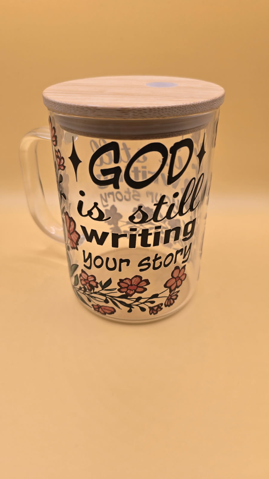 "God is still writing your story" glass 16oz coffee mug