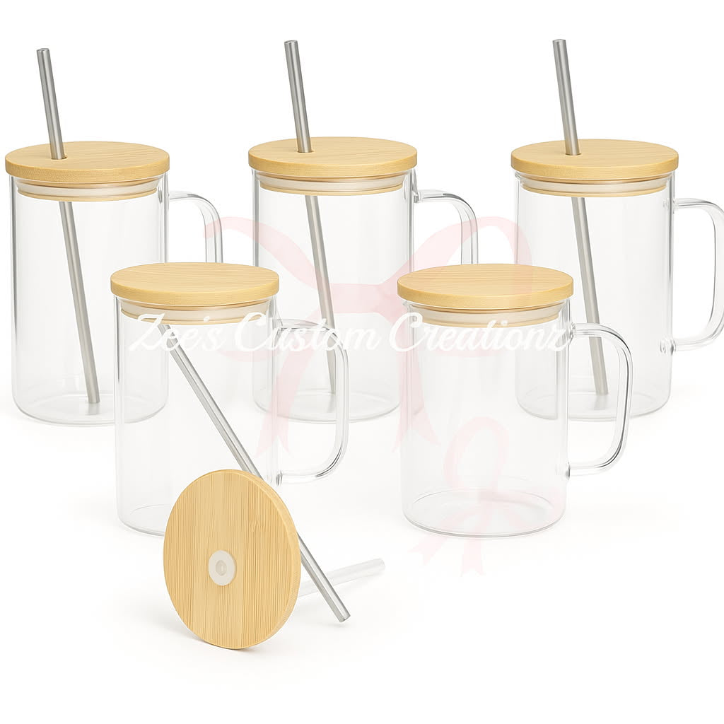 16oz Glass Coffee Mug with straw