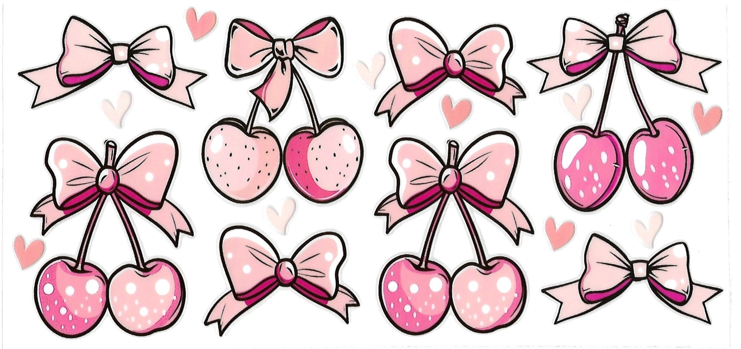 #4009- Light pink bows & pink cherries