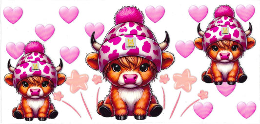 #401- Highland Cow (Pink heart & stars)