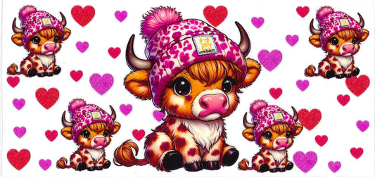 #400- Highland Cow (Red & Pink hearts)