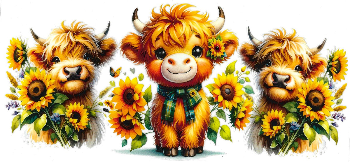 #422- Highland Cow- (Smiling sunflower cow)