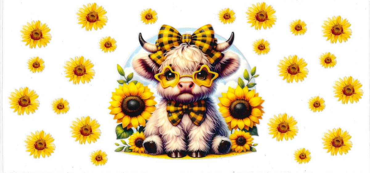 #420- Highland Cow (Large Sunflowers & Star glasses)