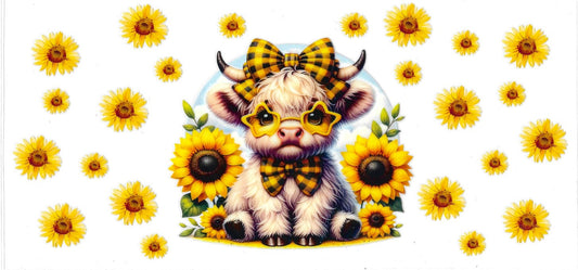 #420- Highland Cow (Large Sunflowers & Star glasses)