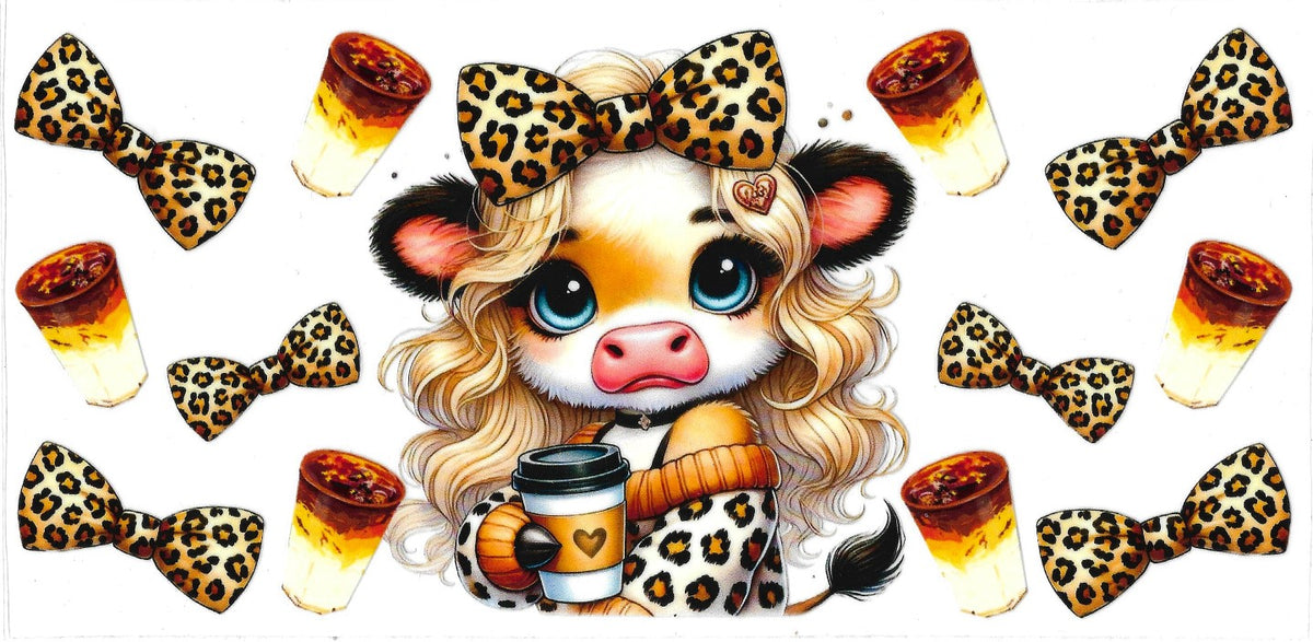 #419- Highland Cow - (Leopard Bows & coffee)