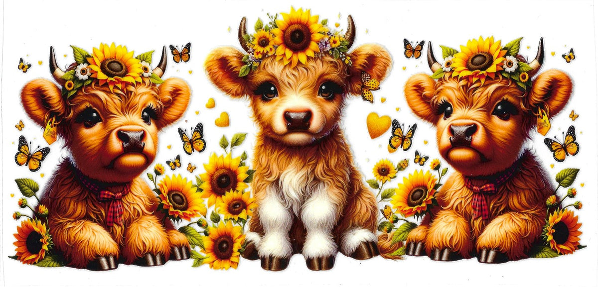#416- Highland Cow (3 cows sunflowers)