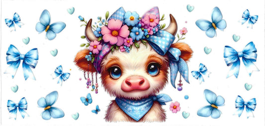 #411- Highland Cow (Blue bows)
