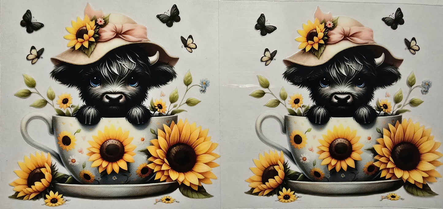 #421- Highland Cow- (Black sunflower, Black butterfly)