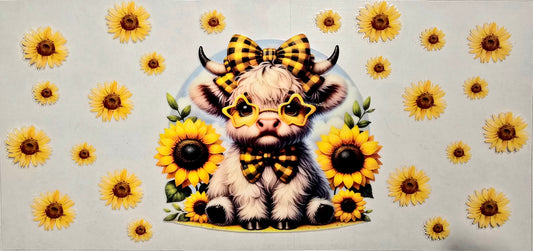 #420- Highland Cow (Large Sunflowers & Star glasses)