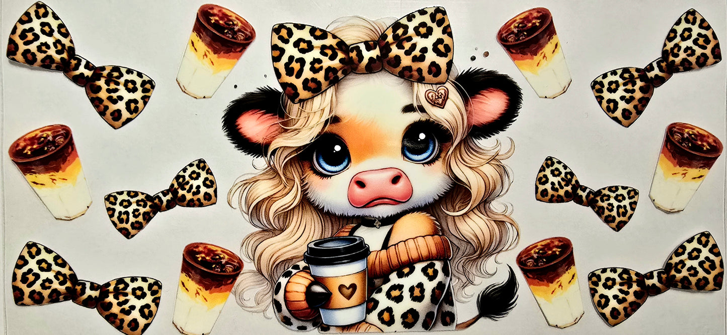 #419- Highland Cow - (Leopard Bows & coffee)
