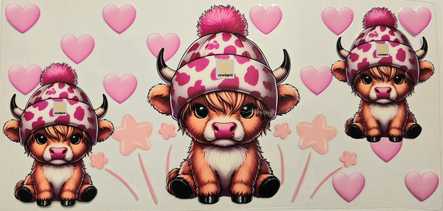 #401- Highland Cow (Pink heart & stars)