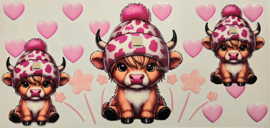 #401- Highland Cow (Pink heart & stars)