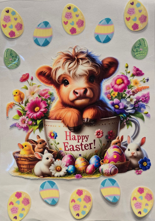 #626- "Happy Easter" Highland Cow- Notebook Wrap/Decal
