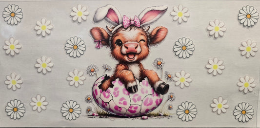 #629- Easter Bunny Highland Cow- Cup wrap/decal