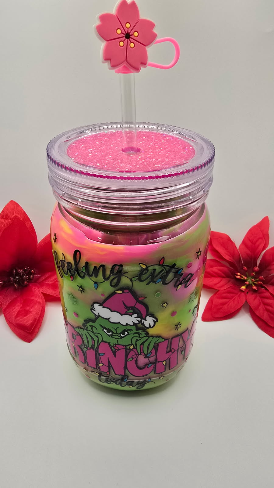 "Feeling extra Grinchy Today" Acrylic Mason Jar with Straw