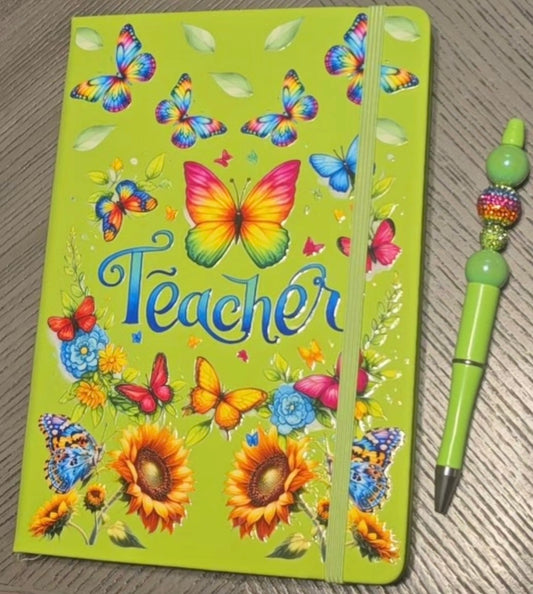 "Teacher" Butterfly journal/notebook with matching pen (set)