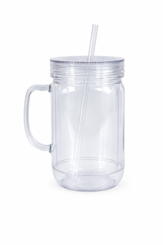 Acrylic Snow Globe Mason Jar with straw
